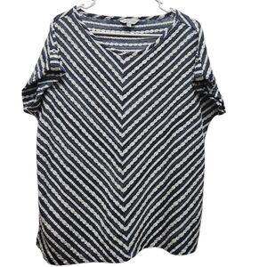 Vintage Emma James Women Size XL Soft Top Cheveron Pattern Casual Classic Navy